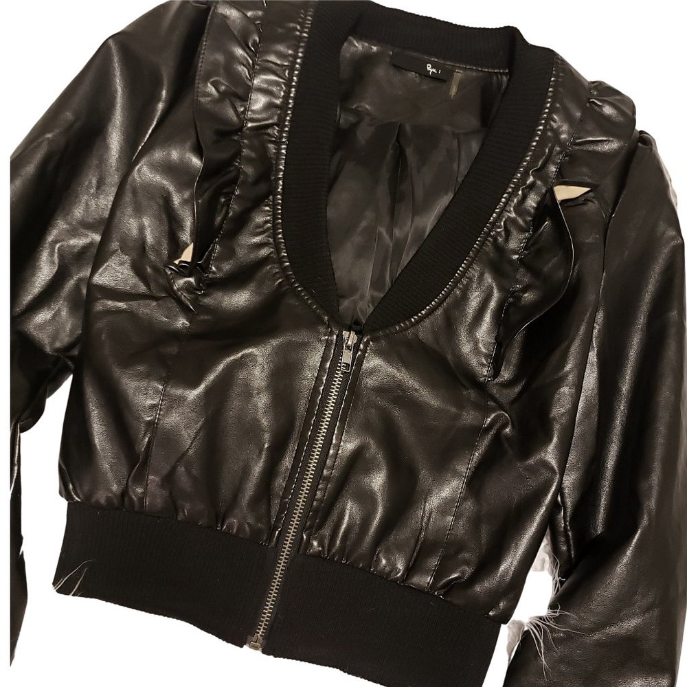 RUFFLE VEGAN LEATHER CROP BLAZER/JACKET- NWOT